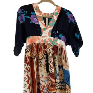 Printed Silk Bohemian Babydoll dress tunic. Sz. Small